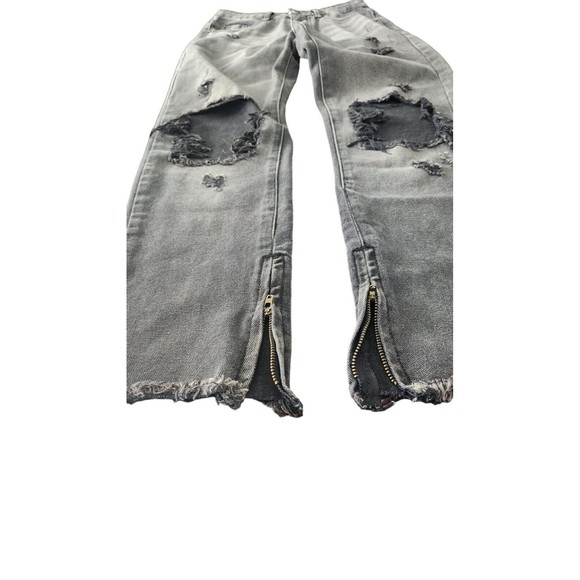 Princess Polly Ankle Zip‎ Jeans Women's Size 4 Black High Waisted Distressed - Picture 6 of 8